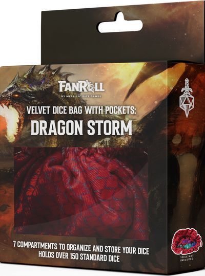 Fanroll Velvet Dice Bag with Pockets: Dragon Storm