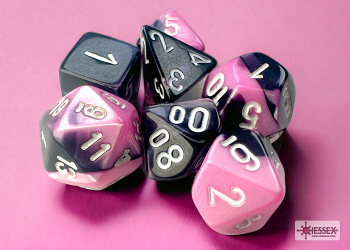 Chessex Gemini® Mini-Polyhedral 7-Die Set Black-Pink w/ White