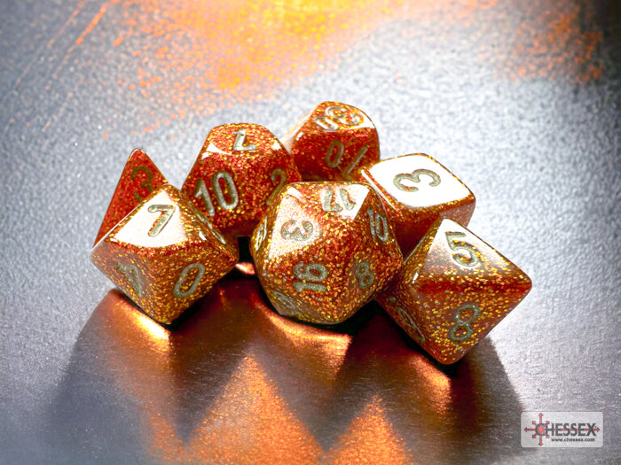 Chessex Glitter Mini-Polyhedral 7-Die Set Gold w/Silver