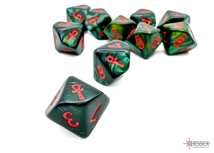 Chessex: Scarab 10d10 Jade w/Red ANKH Dice