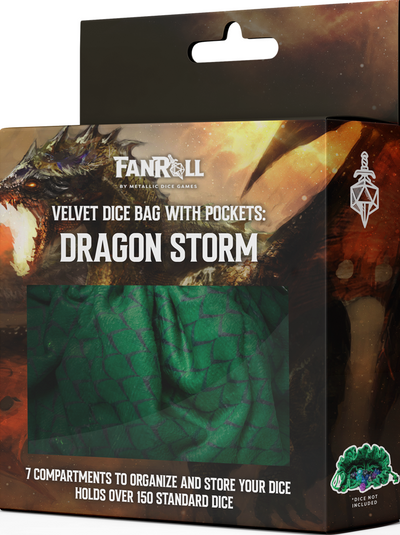 Fanroll Velvet Dice Bag with Pockets: Dragon Storm