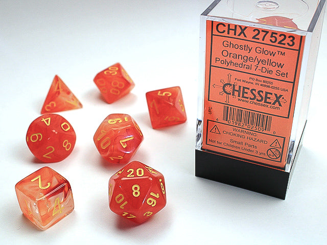Chessex Ghostly Glow™ - Polyhedral 7 Die Set Orange/Yellow