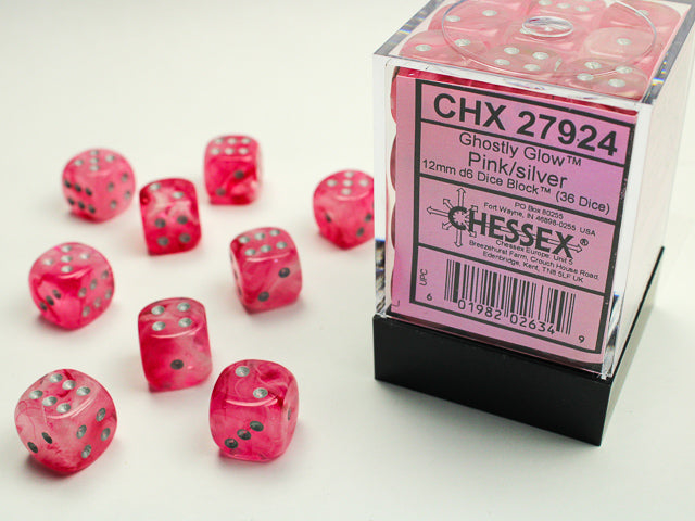 Chessex Ghostly Glow™ - 36D6 Pink/Silver 12MM