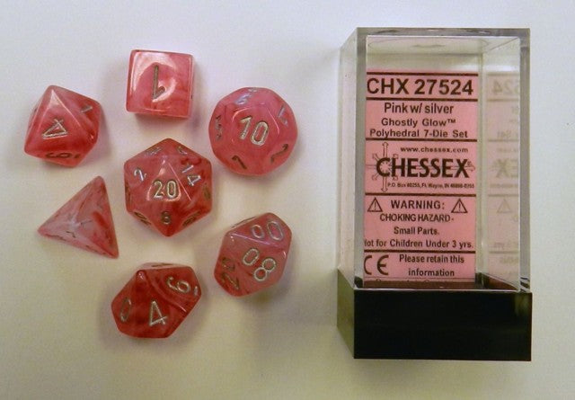 Chessex Ghostly Glow 7-Die Set Pink/Silver