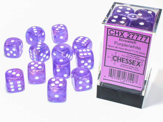 Chessex: Borealis 12D6 Purple/White 16MM