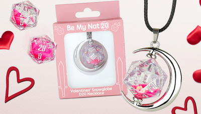 Be My Nat 20 - Valentines' Snowglobe D20 Necklace