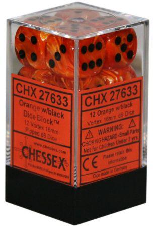 Chessex Vortex 12D6 Orange/Black 16mm (CHX27633)