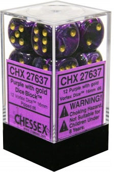 Chessex Vortex 12D6 Purple W/Gold 16mm